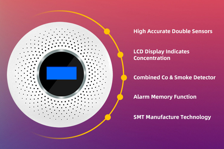 2 In 1 Carbon Monoxide And Smoke Detector LCD Display Replaceable Battery CO Sensor