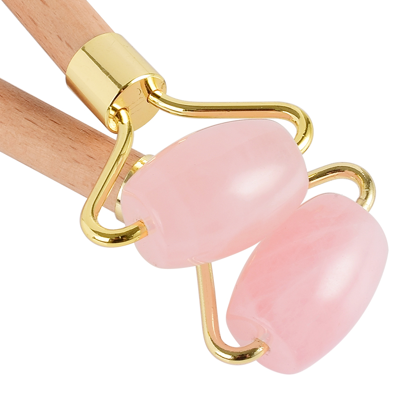 wholesale factory directly selling jade roller rose quartz facial roller with wood handle