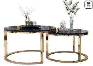 China Custom Made Double Round Stainless Steel Coffee Table Marble Top For Salon / Event wholesale