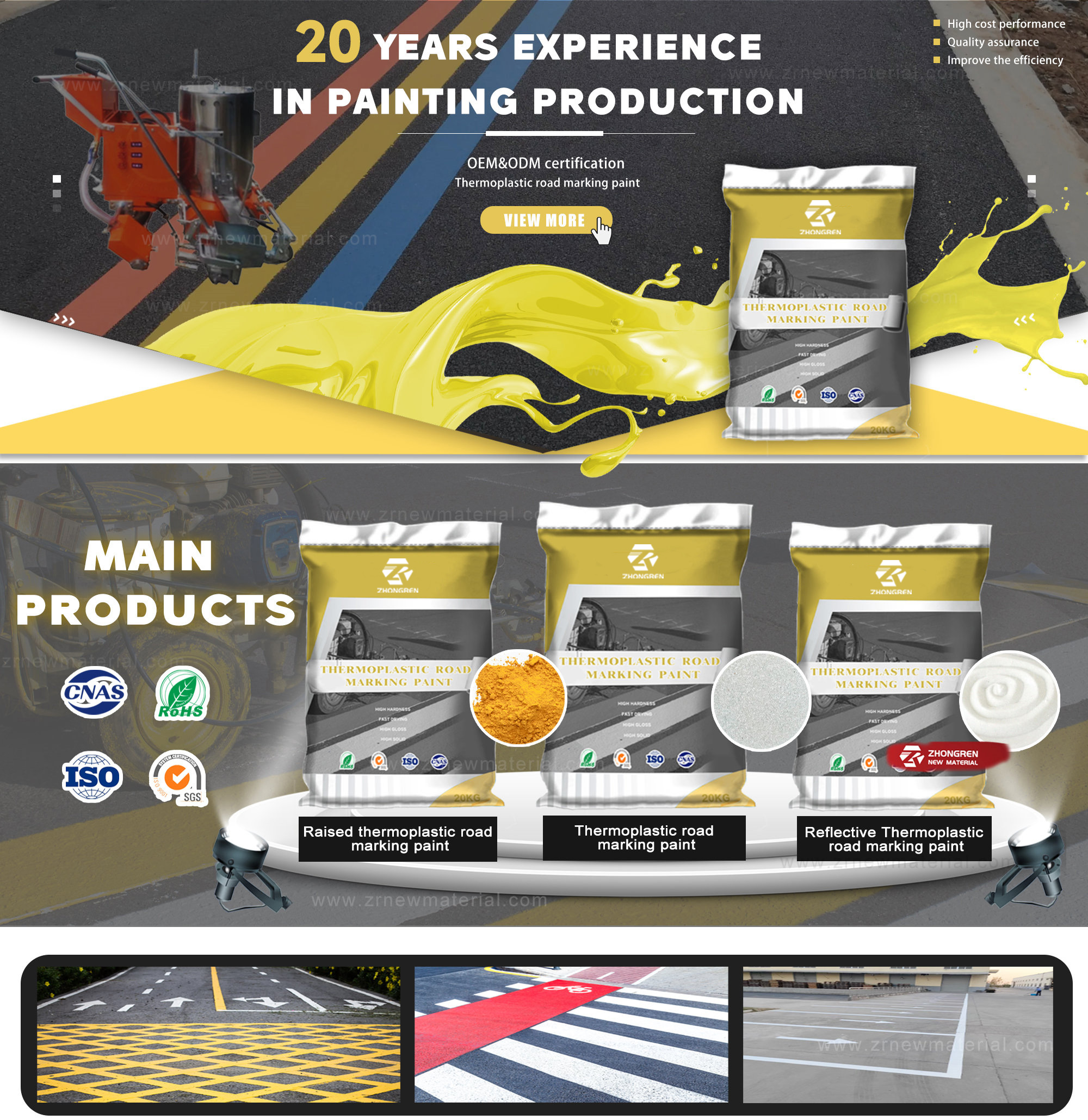 Crack Resistant Reflective Thermoplastic Paint Yellow Highway Paint No Wrinkles