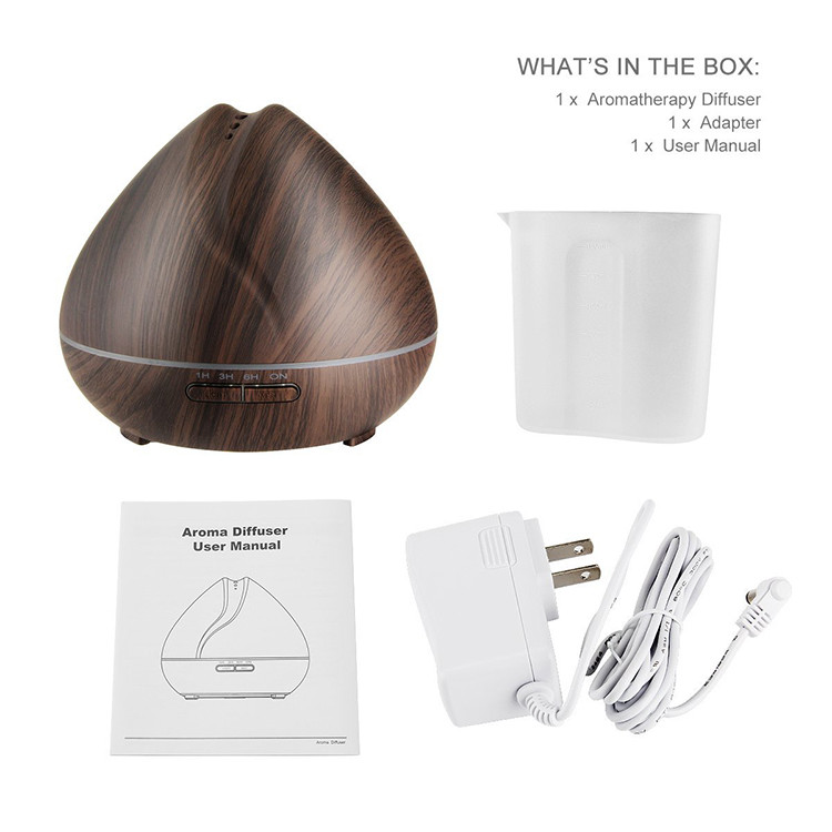 400ml Wood Grain Ultrasonic Aromatherapy Diffuser with Multi Mist Outputs, Shark Mouth Design