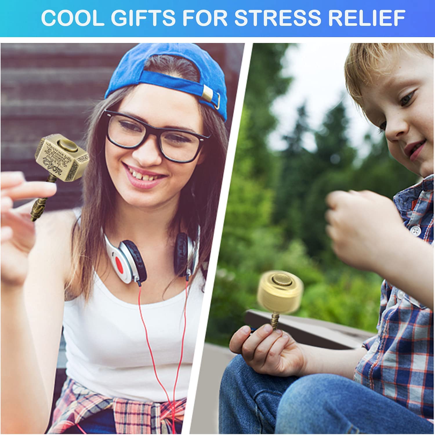 Pressure Relief Metal Sensory Fidget Spinner Toy for Kids and Adults Thor's Hammer Design