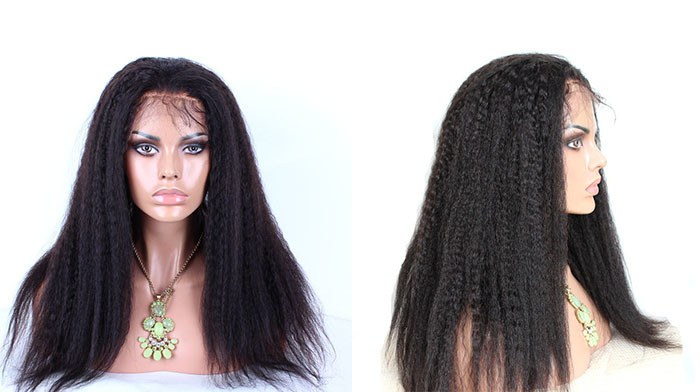 Kinky Straight 24 Inches Long Synthetic Wigs 1B Black Free Part Heat Resistant Fiber