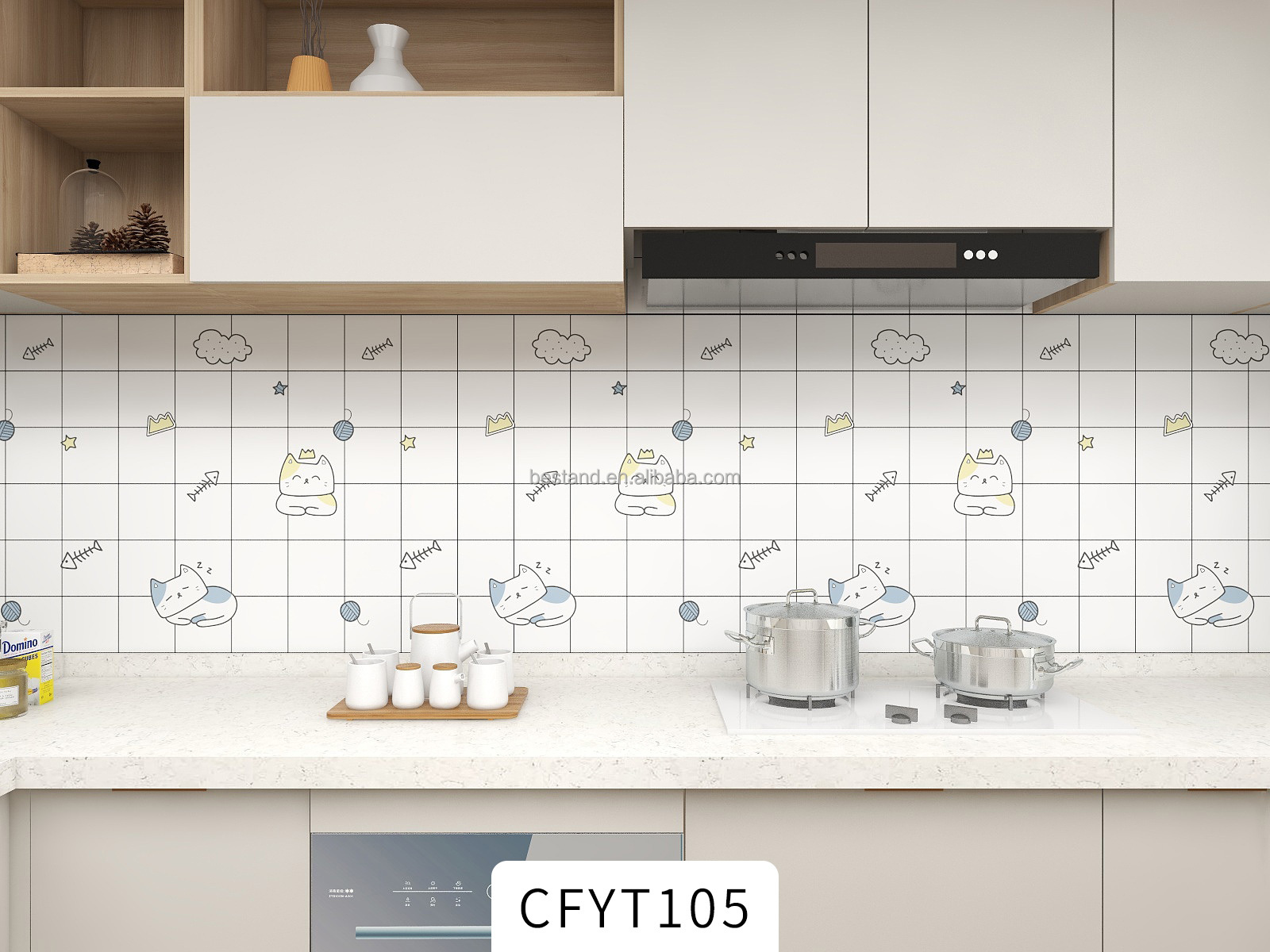 Removable Self-adhesive Foil Sticker Kitchen Backsplash Wallpaper Roll Waterproof Wall Paper for Decorative Tile