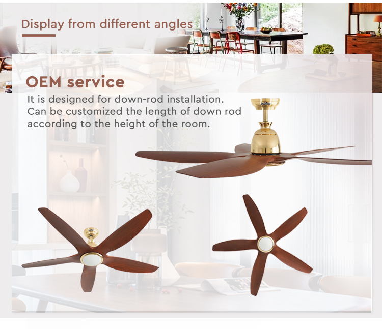 60 Inch/OEM DC pure copper Three Color LED Dimmable Hanging Ceiling Fan for Big Spaces