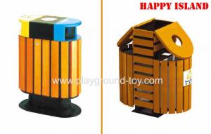 China Solide Wooden Trash Cans ,  Park Trash Cans For Public Place With Steel Frame on sale