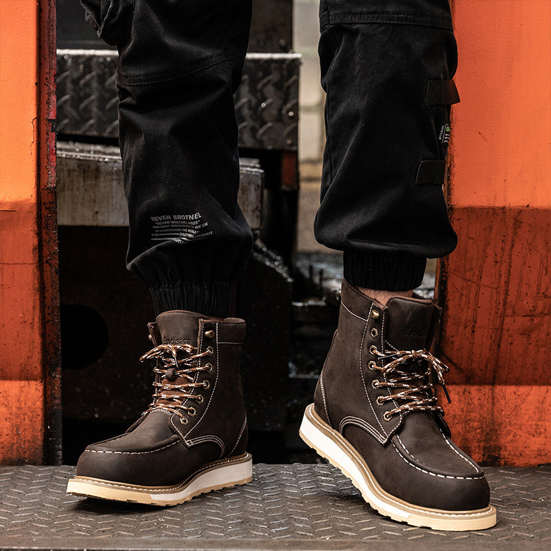 Wholesale Nubuck Leather Goodyear Welt Engineer Rubber Steel Toe