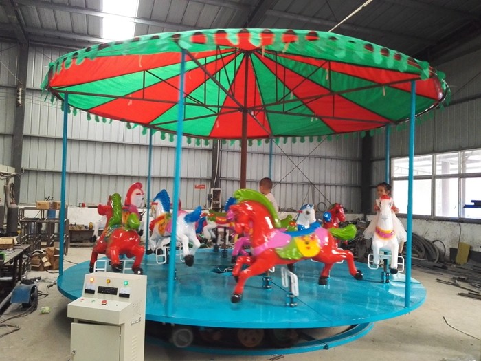 Non Fading Color Carousel Horse Ride With Colorful Led Lamps For Night Operation