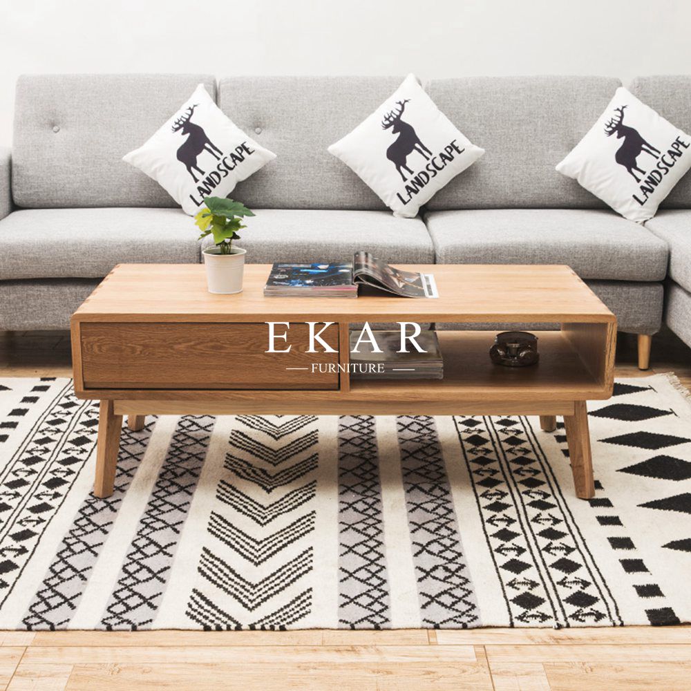 Rectangle Solid Wood Oak Nordic Design Contemporary Coffee Tea Table