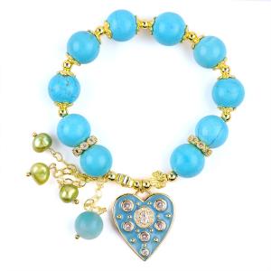 China 12mm Blue Turquoise Crystal Bracelet Sparkling Heart Stretch Charm Bracelet wholesale