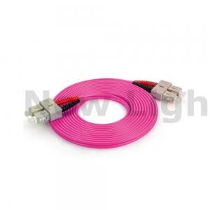 China SC - SC multi mode optical fiber patch cord duplex  red / black boot OM4 50/125 wholesale
