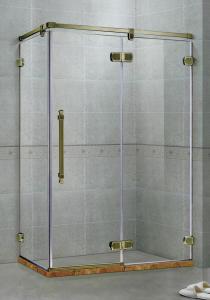 China Green Bronze Frameless Hinged Shower Doors Two Fixed Panels Rectangle Stainless Support Bar wholesale