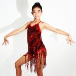 Black Red Latin Dance Costumes , Fringe Latin Dress Spandex Lining Leotard Under