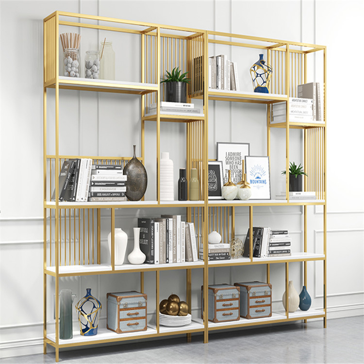 Clothing store display rack stainless steel drawing mirror titanium gold clothes and hats hanging display shelf