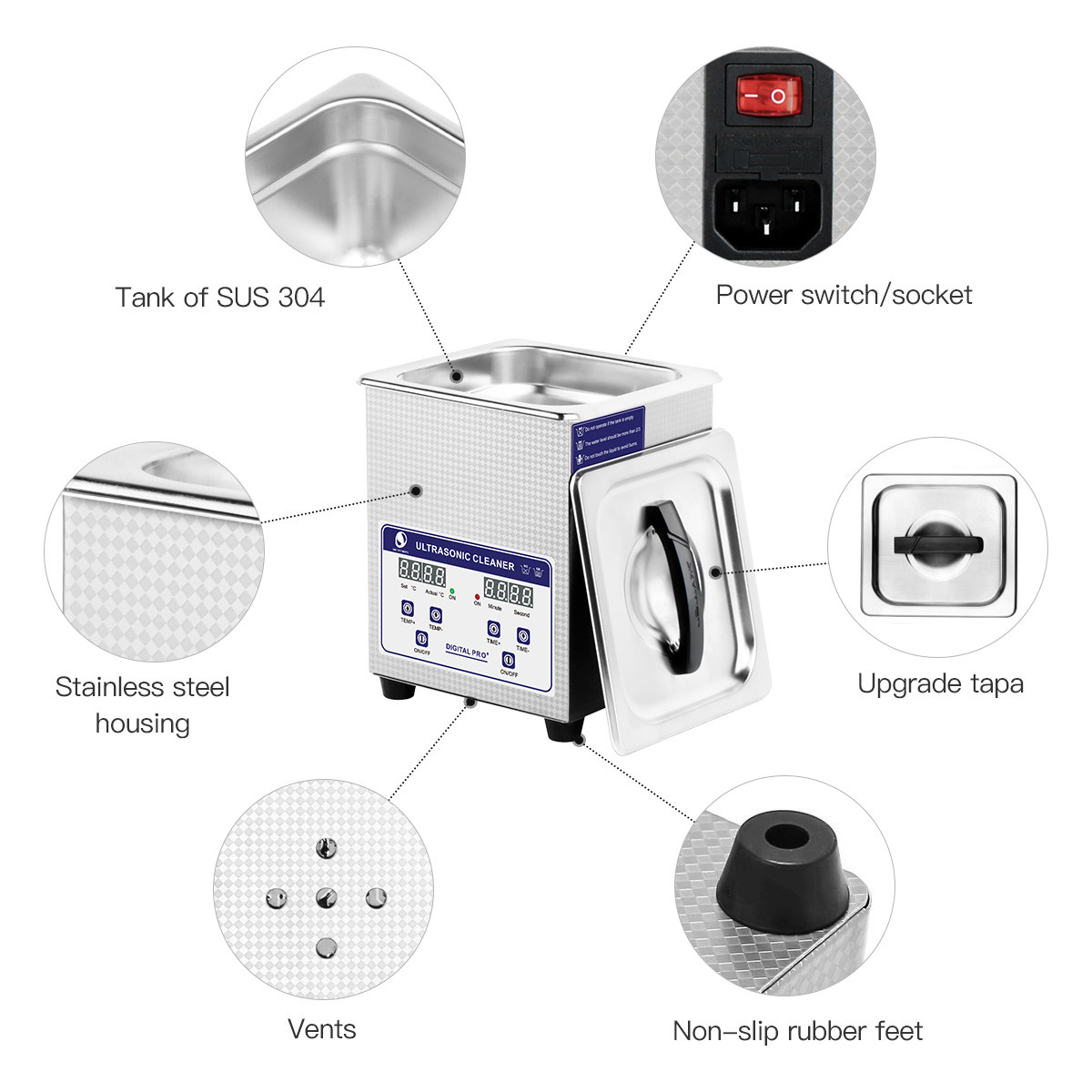 Skymen 2l 40khz 80w benchtop ultrasonic cleaner with digital timer & heater