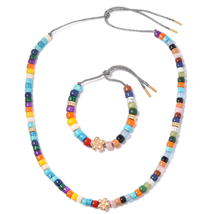 Gold Plate Forte Beads Bracelet Rainbow Natural Stone With Shiny Zircon