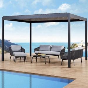 China Outdoor 3x4M Aluminium Pergola With Louvered Roof And LED Lights wholesale