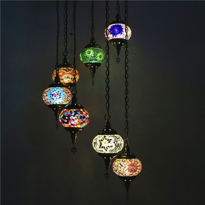 Long staircase chandelier turkish Glass handmade lampshade pendant light(WH-DC-31)