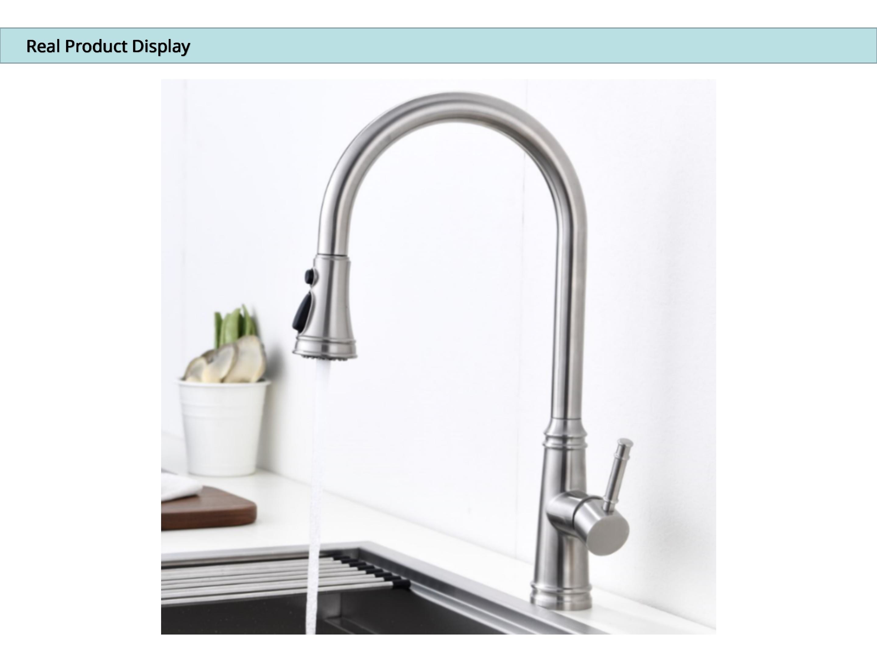 Solid SUS304 Stainless Steel Water Tap IPX5 Deck Mounted Kitchen Mixer Taps