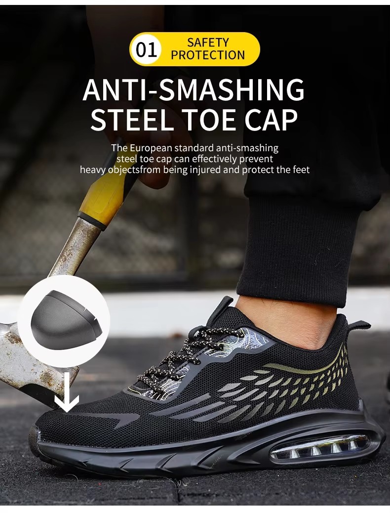 Industrial Work Flyknit Safety Shoes With Air-cushioned Sole And Kevlar Midsole
