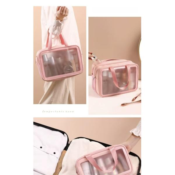Portable Double-Layer Makeup Bag for Lady Durable and Large with Dry Wet Separation Matte Finish Personal Item Organizer