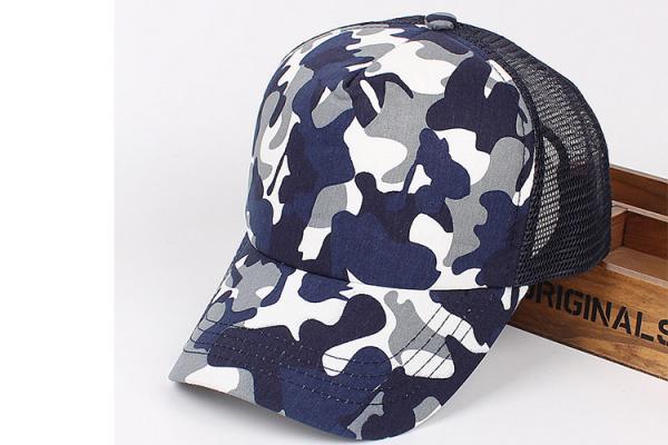 Quality Camouflage Sports Baseball Hat / Mesh Golf Cap with 6 Panel Single Row Plastic Button for sale