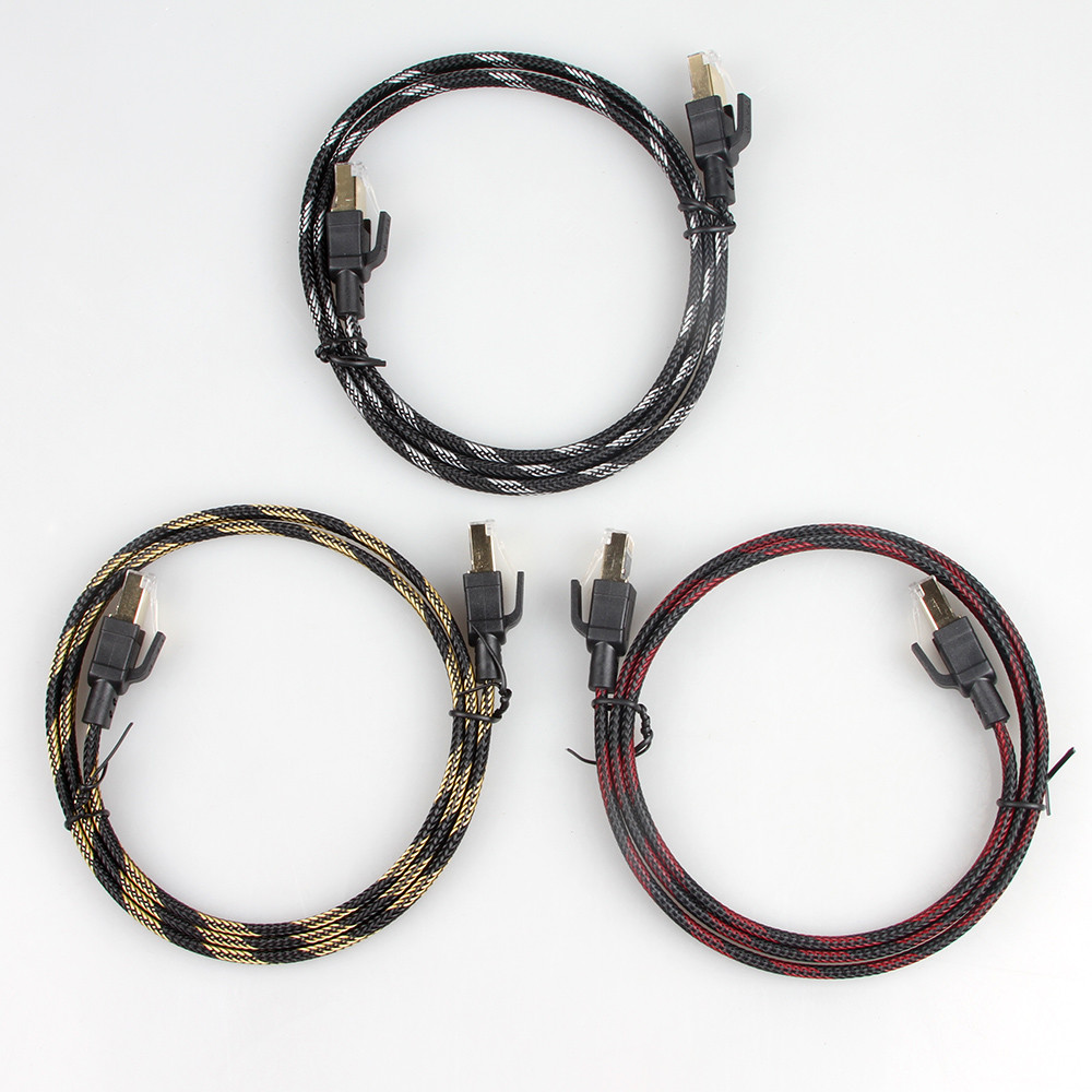Cat8 Stable Nylon Braided Ethernet Cable Red Black Anti Interference