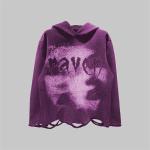 Cotton Fabric Unisex Distressed Hoodie Screen Print French Terry Pullover