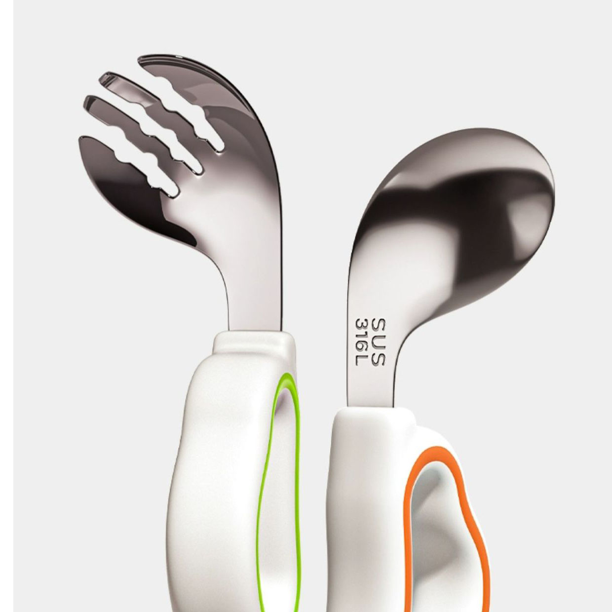 100% Food Grade Silicone Stainless Steel Baby Spoon Fork Set for Kid Feeding Training