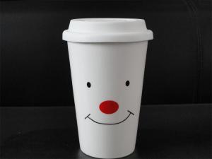China ceramic travel coffee mug with silicone lid wholesale
