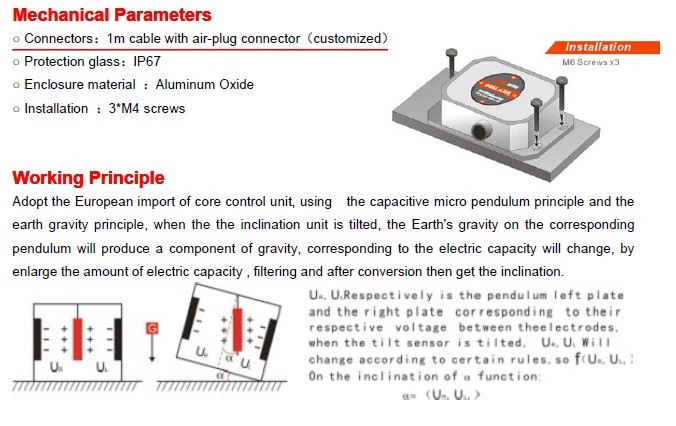 High Accurate tilt angle Analog Inclinometer Temperature Output RION