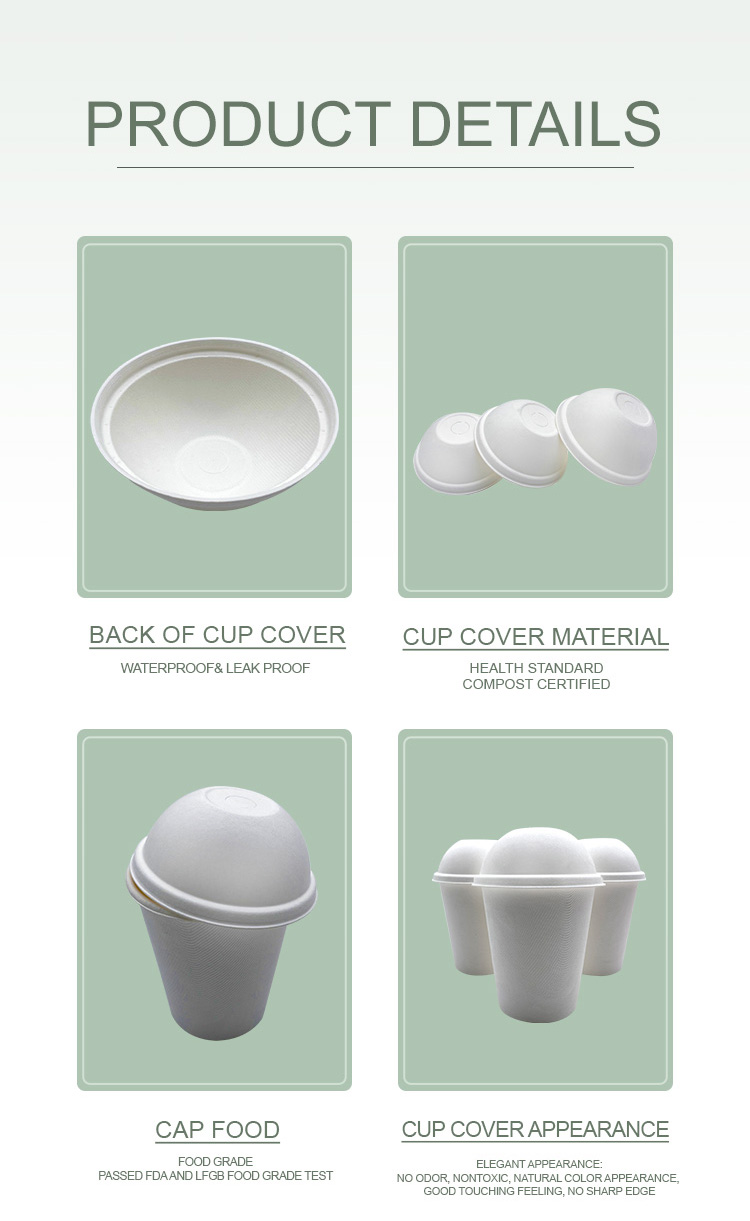 100% Biodegradable Reusable Natural Sugarcane Pulp 80Mm Dome Paper Cup Lids For Coffee Shop