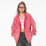 Vintage Acid Wash Cotton Oversized Zipper Hoodie Custom Sleeve Style for Women