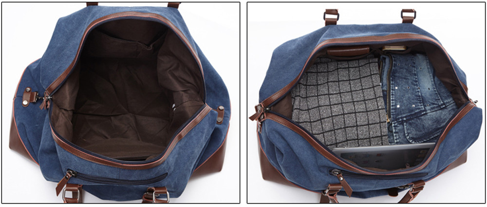 Casual Coffee Men'S Leather Canvas Travel Duffel Bags