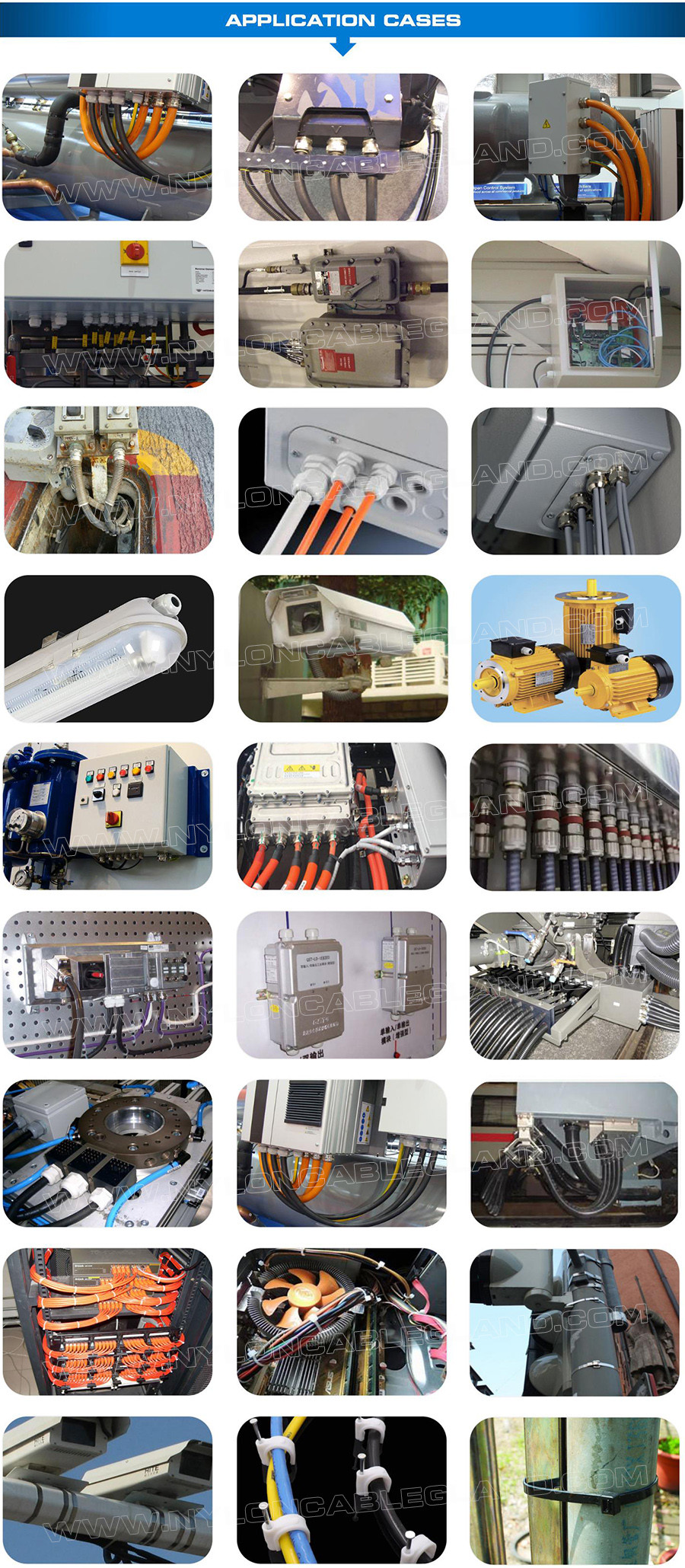 Electrical Cable Gland, Nylon 6, 20mm Metric Thread, M20x1.5, IP68/IP69K, UL94 V-2, para Cable Ø 6-12mm