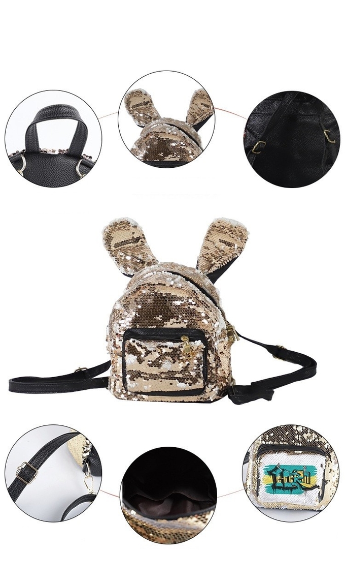 Stylish Shiny Sublimation Sequin Backpack With Rabbit Ear For Sublimation Printing