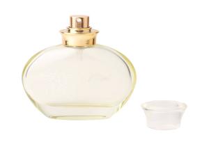 China Glass Transparent Perfume Bottle 50ml Yellow Green Round Rose Pattern wholesale