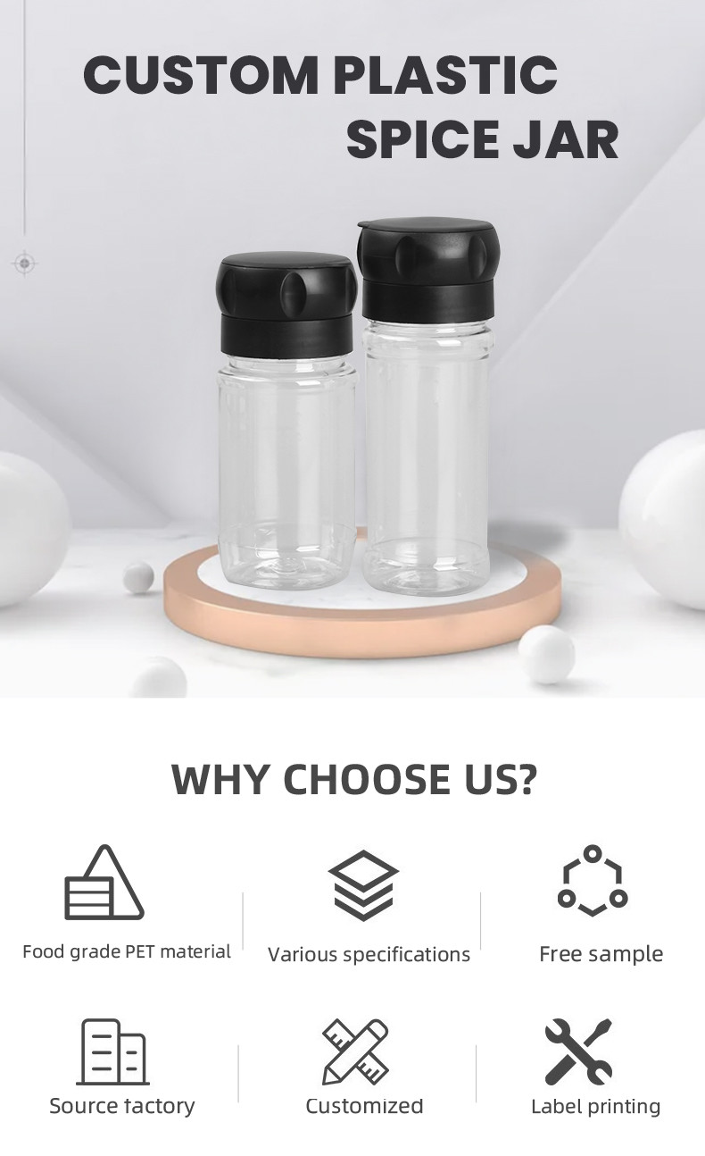 100Ml Plastic Spice Bottles Herbs Powders Seasoning Shaker Containers