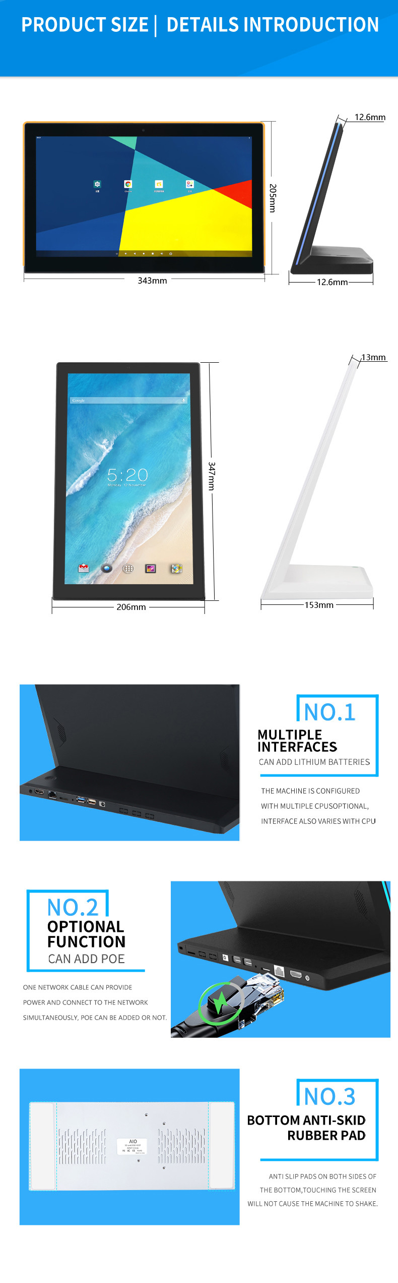 L Shaped Portrait 14 Inch Android TouchScreen Display With Wifi POE RJ45 Port