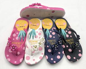 China Printed Skid Proof PVC Foam Footbed Flip Flops For Women wholesale
