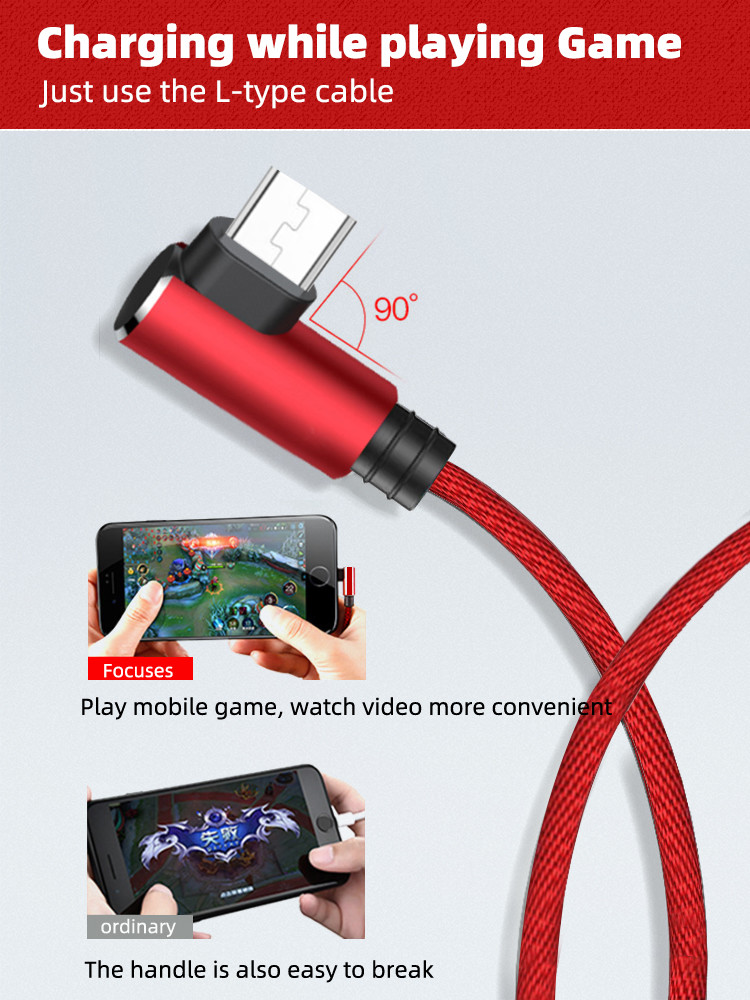 3A Micro USB Data Transfer Cable 90 Degree 3ft Micro USB Cable
