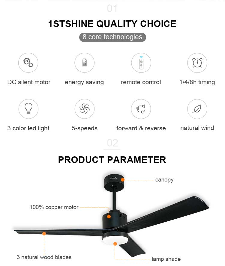 Modern LED Decorative Ceiling Fan 1stshine DC Motor with 10- and 3 Solid Wood Blades