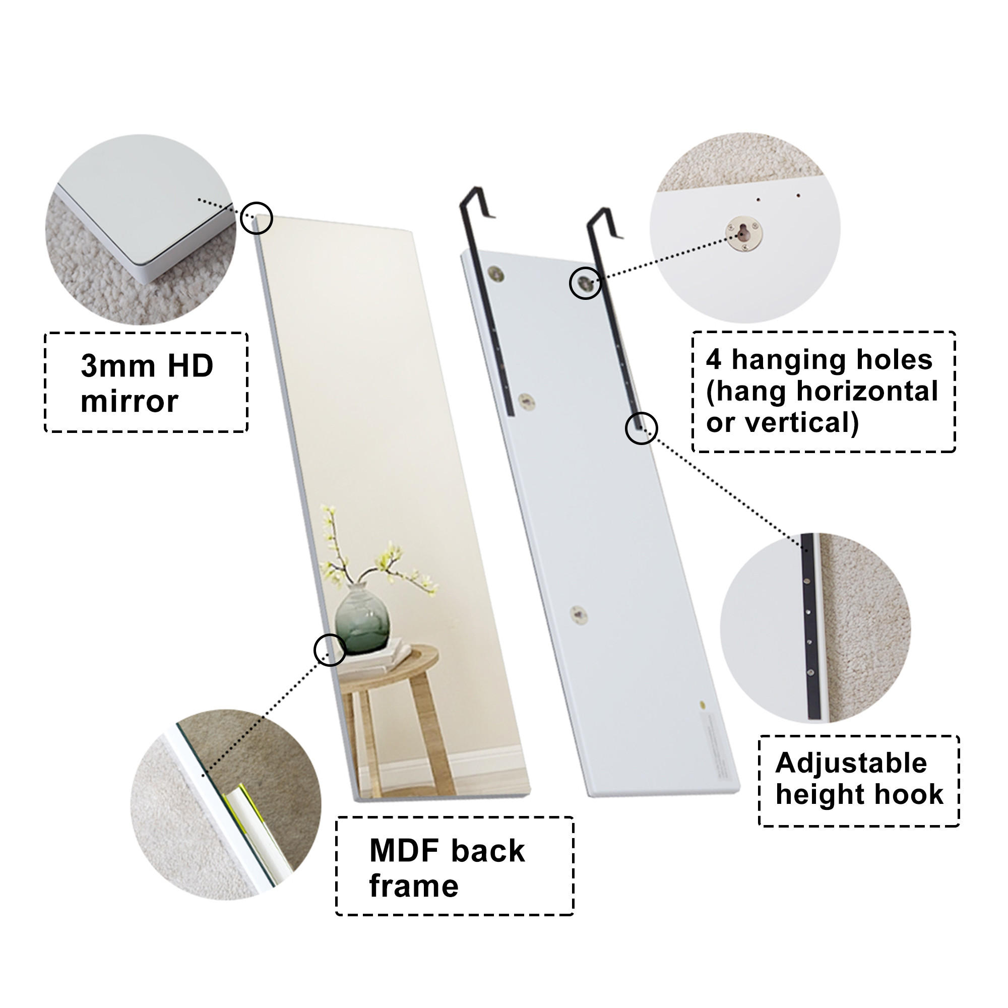 Wall Mounted Frameless Makeup Mirror 3mm Thick Full Length For Living Room