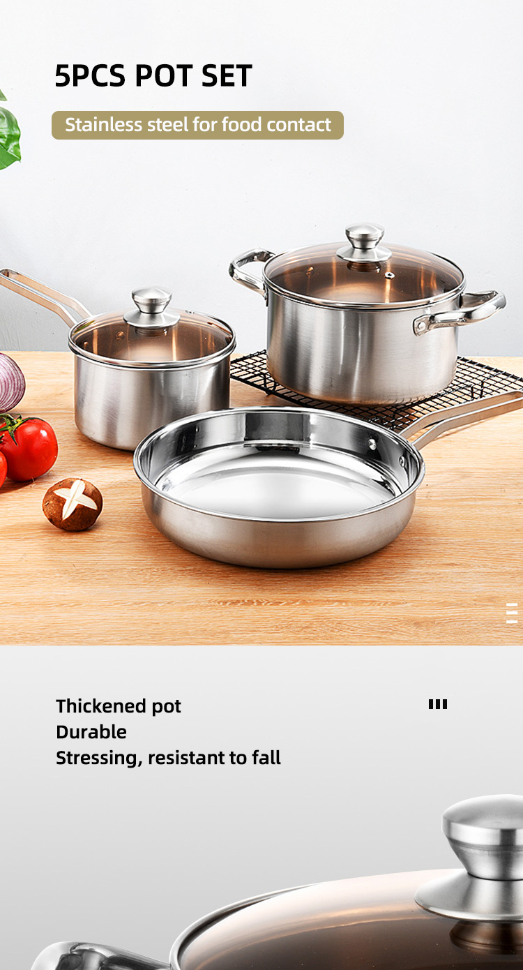 Multi-function Kitchen Cookware Cooking Pot Set Stainless Steel Cookware Sets With Thick Stainless Steel Handle