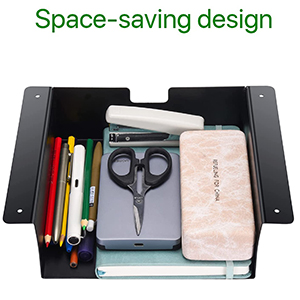 Single Square Modern 2mm Iron Desk Storage Shelf with Dual Headset Hanger Hook Holder