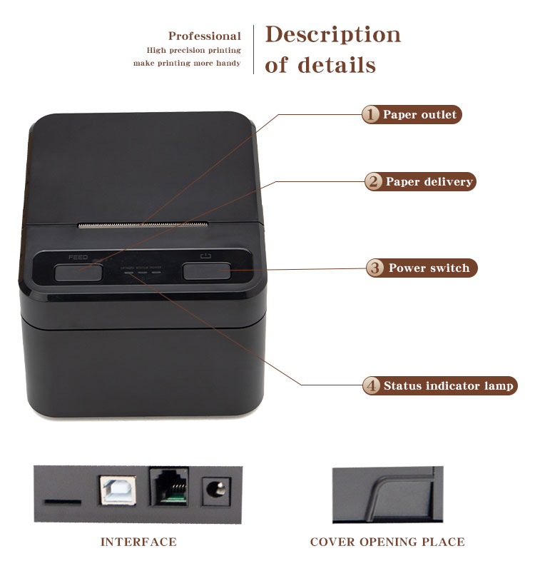 1- 2 Inch Wireless Bluetooth Thermal Printer for Multi-Language Receipts and Barcodes