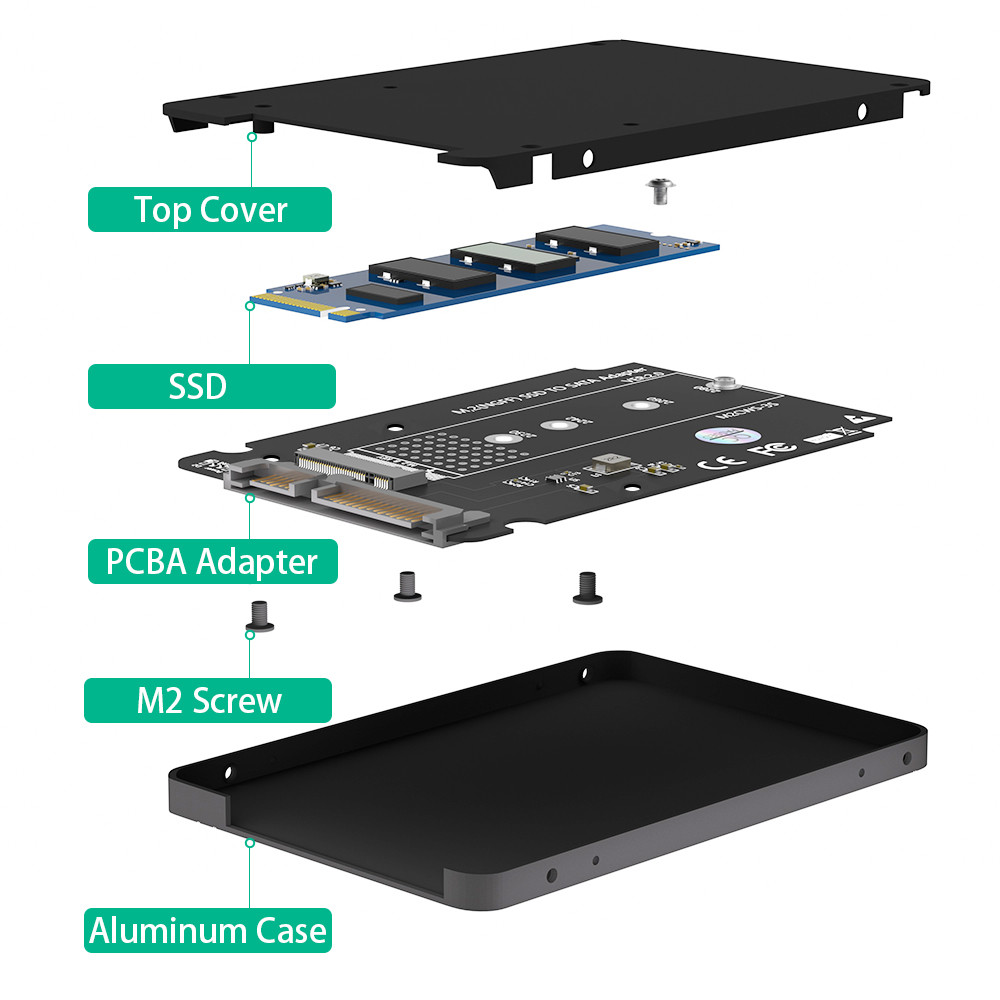 SSD Enclosure M.2 SATA SSD B KEY to SATA3.0 2.5inch Adapter Converter 7mm Aluminum Case Black Box for 2230 2242 2260 2280 M2 SSD