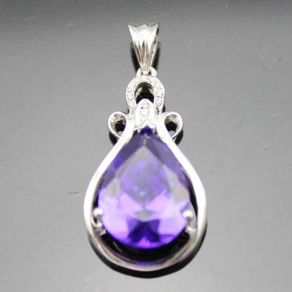 Women 925 Silver Jewelry 10mmx14mm Purple Cubic Zircon Pendant Necklace (PSJ0394)