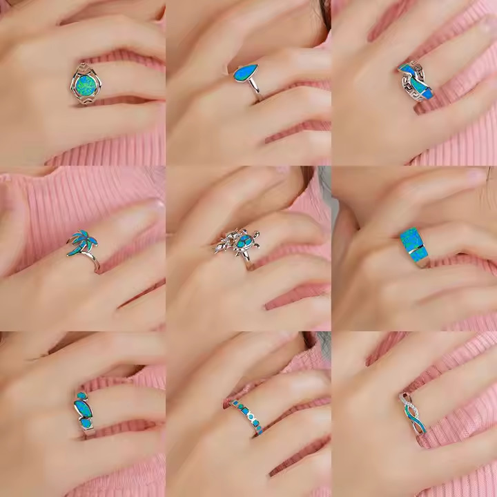 Engagement Wedding Stone Sterling Opal Jewelry Rings White Gold Plated
