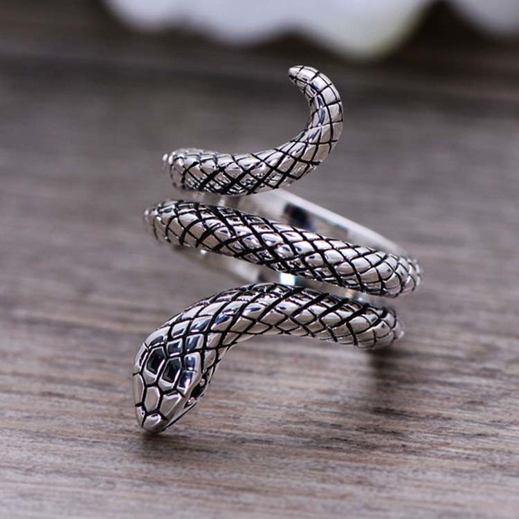 Snake Style Simulated Garnet Eyes Scale Serpent Ring 925 Sterling Silver Band Ring(057738)